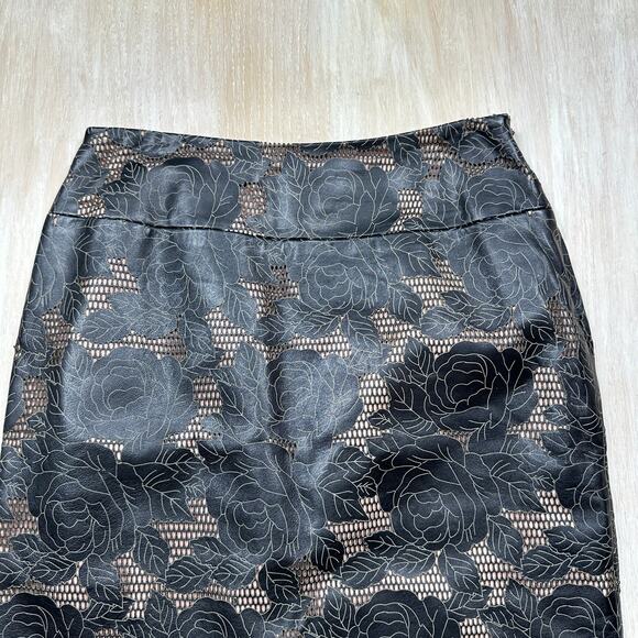 Kay Unger Black Floral Embossed Leather Edgy Party Date Workwear Night Skirt 8 - Picture 2 of 14